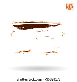 Orange brush stroke and texture. Grunge vector abstract hand - painted element. Underline and border design.
