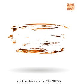Orange brush stroke and texture. Grunge vector abstract hand - painted element. Underline and border design.
