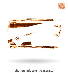 Orange brush stroke and texture. Grunge vector abstract hand - painted element. Underline and border design.