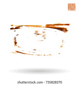 Orange brush stroke and texture. Grunge vector abstract hand - painted element. Underline and border design.