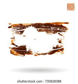 Orange brush stroke and texture. Grunge vector abstract hand - painted element. Underline and border design.
