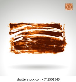 Orange brush stroke and texture. Grunge vector abstract hand - painted element. Underline and border design.