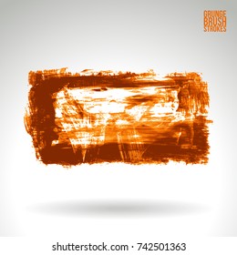 Orange brush stroke and texture. Grunge vector abstract hand - painted element. Underline and border design.
