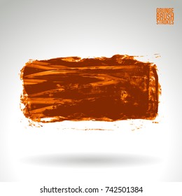 Orange brush stroke and texture. Grunge vector abstract hand - painted element. Underline and border design.