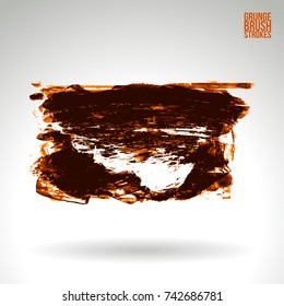 Orange brush stroke and texture. Grunge vector abstract hand - painted element. Underline and border design.