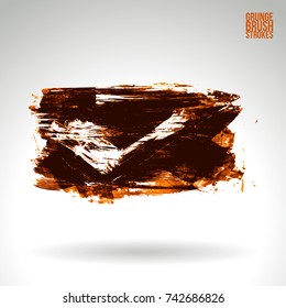 Orange brush stroke and texture. Grunge vector abstract hand - painted element. Underline and border design.