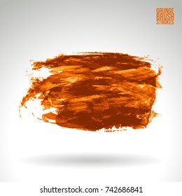 Orange brush stroke and texture. Grunge vector abstract hand - painted element. Underline and border design.