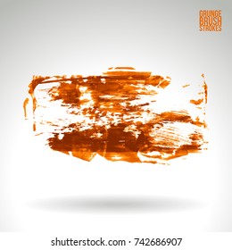 Orange brush stroke and texture. Grunge vector abstract hand - painted element. Underline and border design.