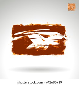 Orange brush stroke and texture. Grunge vector abstract hand - painted element. Underline and border design.