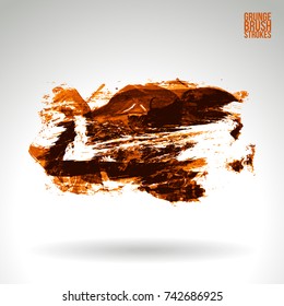 Orange brush stroke and texture. Grunge vector abstract hand - painted element. Underline and border design.