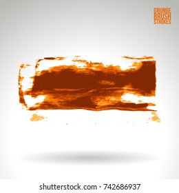 Orange brush stroke and texture. Grunge vector abstract hand - painted element. Underline and border design.