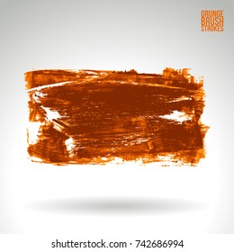 Orange brush stroke and texture. Grunge vector abstract hand - painted element. Underline and border design.