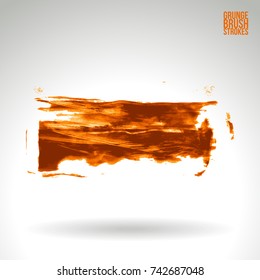 Orange brush stroke and texture. Grunge vector abstract hand - painted element. Underline and border design.