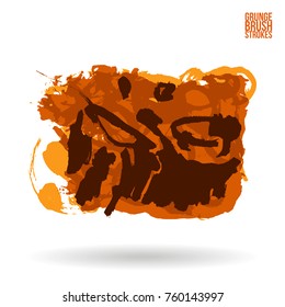 Orange brush stroke and texture. Grunge vector abstract hand - painted element. Underline and border design.