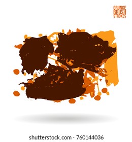 Orange brush stroke and texture. Grunge vector abstract hand - painted element. Underline and border design.