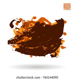 Orange brush stroke and texture. Grunge vector abstract hand - painted element. Underline and border design.