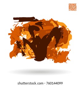 Orange brush stroke and texture. Grunge vector abstract hand - painted element. Underline and border design.