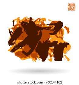 Orange brush stroke and texture. Grunge vector abstract hand - painted element. Underline and border design.