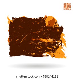 Orange brush stroke and texture. Grunge vector abstract hand - painted element. Underline and border design.