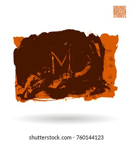 Orange brush stroke and texture. Grunge vector abstract hand - painted element. Underline and border design.