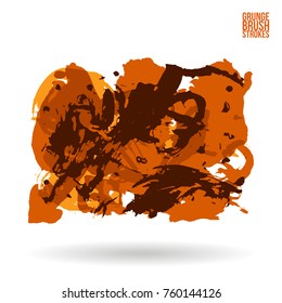 Orange brush stroke and texture. Grunge vector abstract hand - painted element. Underline and border design.
