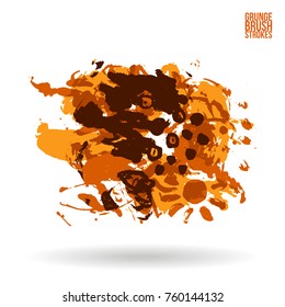 Orange brush stroke and texture. Grunge vector abstract hand - painted element. Underline and border design.