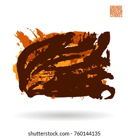 Orange brush stroke and texture. Grunge vector abstract hand - painted element. Underline and border design.