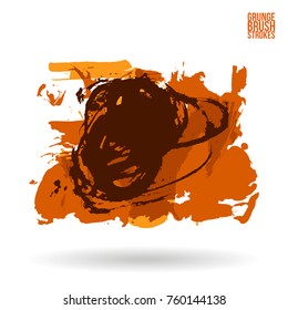 Orange brush stroke and texture. Grunge vector abstract hand - painted element. Underline and border design.