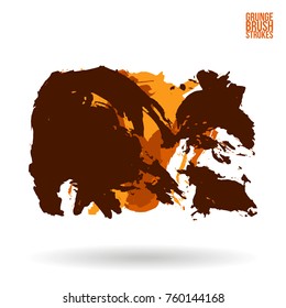 Orange brush stroke and texture. Grunge vector abstract hand - painted element. Underline and border design.