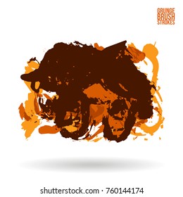 Orange brush stroke and texture. Grunge vector abstract hand - painted element. Underline and border design.