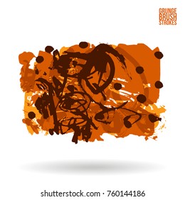 Orange brush stroke and texture. Grunge vector abstract hand - painted element. Underline and border design.
