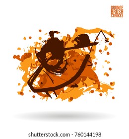Orange brush stroke and texture. Grunge vector abstract hand - painted element. Underline and border design.
