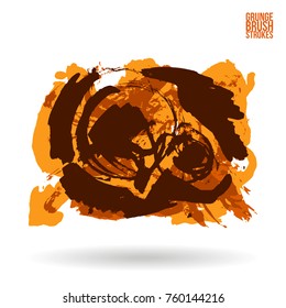 Orange brush stroke and texture. Grunge vector abstract hand - painted element. Underline and border design.