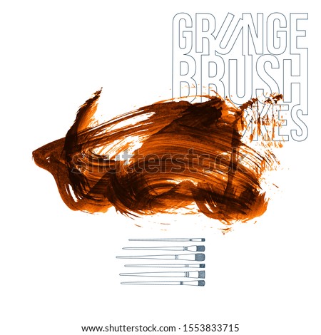 Orange brush stroke and texture. Grunge vector abstract hand - painted element. Underline and border design.