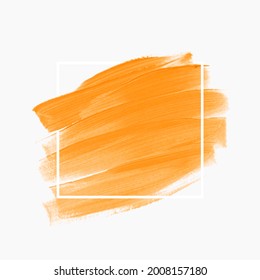 Orange brush stroke watercolor paint art abstract background vector illustration. Acrylic poster over square frame. Perfect design for headline, logo and sale banner. 