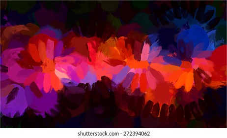 Orange brush strokes on black background. Vector version