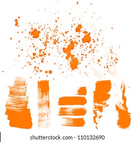 orange brush strokes -  textured brush drawn by hand