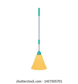 Orange brush for sweeping on a long handle. Vector illustration on white background.