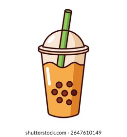Orange bubble milk tea icon isolated on white background