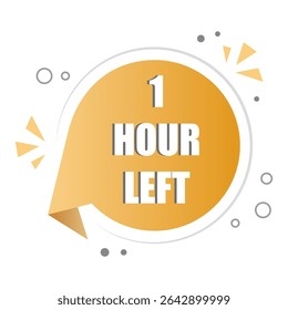 Orange bubble timer. One hour left. Vector countdown badge. Bold number shape.