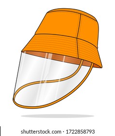 Protección De Seguridad De Los Sombreros De Cubo Naranja Con Vector De Escudo De Cara Transparente De Plástico Para Plantilla.