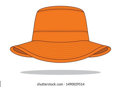 Orange Bucket Hat Template on White Background, Vector FIle.
