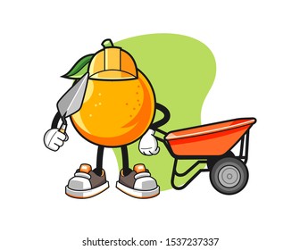 Orange builder cartoon. Mascot Character vector.