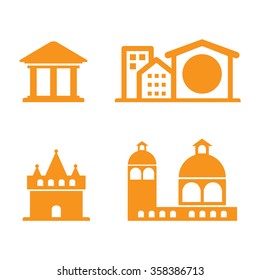 Orange building Icons Set. Vector illustration