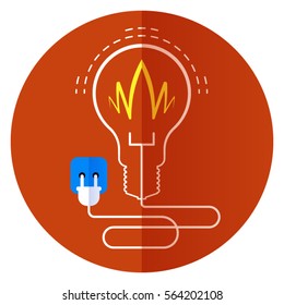 Orange bulb icon isolated on an orange background. Electric service icon