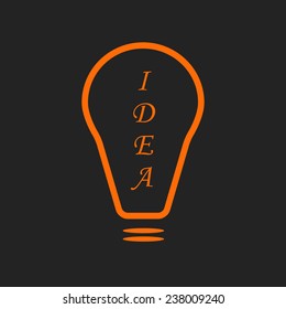 Orange bulb with idea text on black background