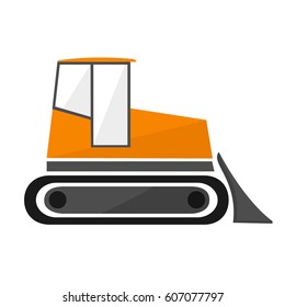 Orange bulldozer in the flat. crawler tractor with a bucket.