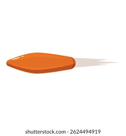 Orange bullet flying fast, leaving a gray smoke trail behind, isolated on white background