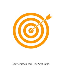 Orange bullseye dart target icon. Dart target goal marketing sign. Arrow dart logo vector. Winner dart sign.