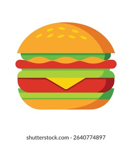 Orange Bun Cheeseburger Vector Illustration Red Tomato Green Lettuce Yellow Cheese